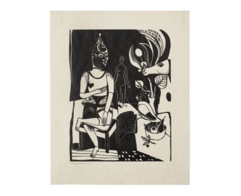 HEINRICH CAMPENDONK (1889-1957)Sitzender Harlekin, 1922  signed in pencilwoodcutSheet 49.9 x 39.8cm (19 5/8 x 15 11/16in).Thi