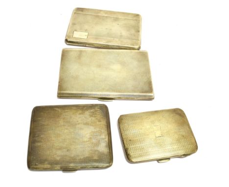 FOUR SILVER CIGARETTE CASES  each with engine turned finish, various sizes and date, total weight approx. 17.7ozt (552 grams)