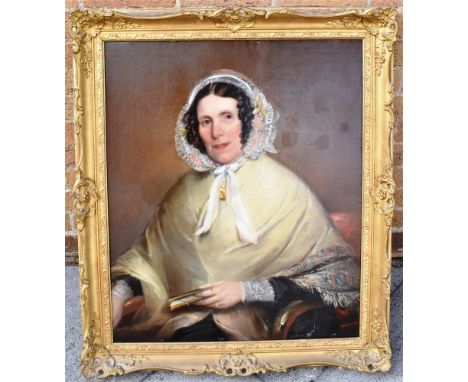 BRITISH SCHOOL (19TH CENTURY)  Half length portrait of a lady wearing shawl and bonnet,  oil on canvas, unsigned, 75cm x 62cm