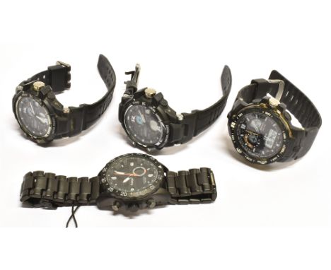 FOUR ASSORTED GENTS WATCHES the all black quartz and chronograph watches comprising Infantry and Sanda brands Condition Repor