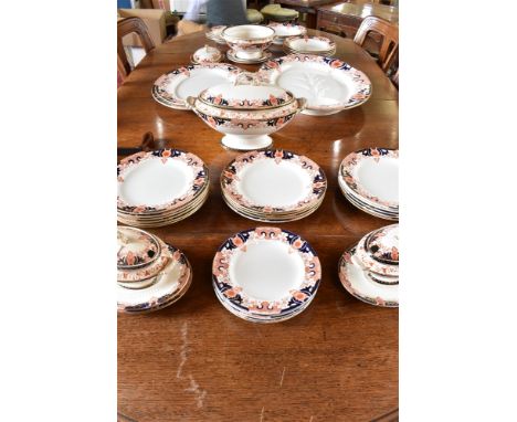 AN EXTENSIVE COLLECTION OF VICTORIAN ROYAL CROWN DERBY DINNERWARE  decorated in the Imari palette, pattern 2151, comprising t