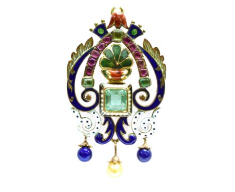 A STONE SET AND ENAMEL RENAISSANCE STYLE PENDANT the renaissance style jewel in the style of nineteenth century goldsmiths Gu