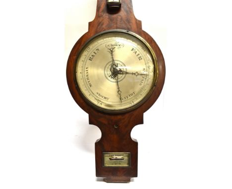 A VICTORIAN MAHOGANY BANJO BAROMETER/THREMOMETER/HYGROMETER  the silvered level inscribed 'T &amp; H DOUBLET CITY ROAD LONDON