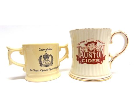 BREWERIANA - TWO TAUNTON CIDER MUGS  comprising a rare Wade twin-handled mug, Silver Jubilee 1977, limited edition of 2500, p