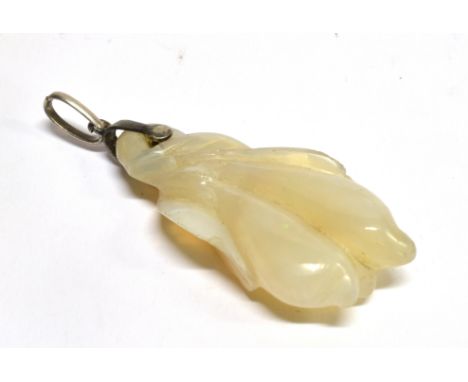 A CARVED OPAL PENDANT  of a Chinese figure, the white opal pendant drilled with silver fitting and bale, pendant measuring 4c