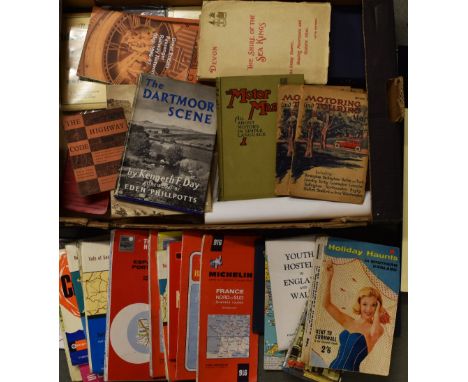 Box of Assorted Maps and Books including Ordnance Survey, Motoring & Touring Map, Holiday Haunts in Southern England, The Shi