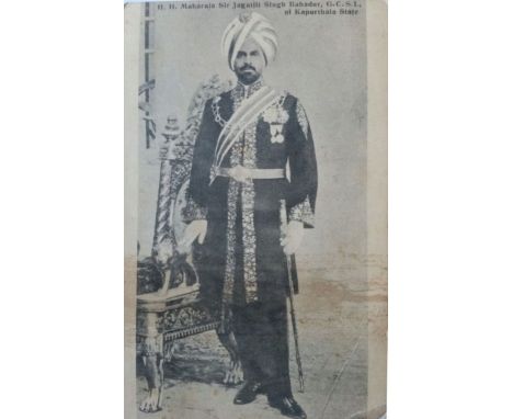 Maharaja of Kapurthala Postcard, c.1910 A rare Indian full portrait postcard of HH Maharajah Jagatjit Singh of the Sikh State