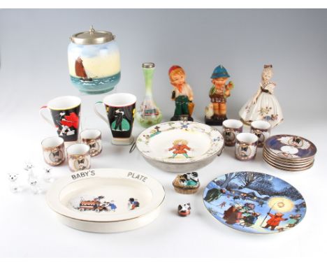 Selection of Assorted Ceramics including children's plate warmer, silver collared vase, biscuit barrel, Halcyon Days cat pill