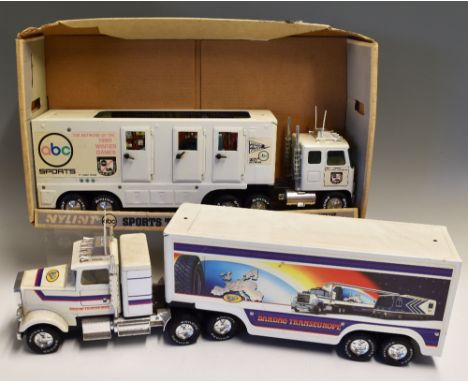 Group of 4x Large Scale Truck Models Nylint ABC Sports TV Truck Set with box measures 53cm approx., lacking smaller vehicle a