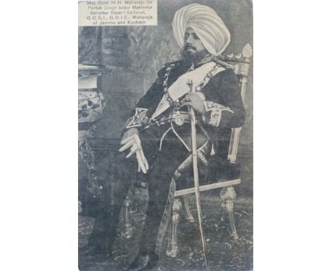 Maharaja of Kashmir Postcard - Indian portrait postcard of HH Maharajah Partab Singh Inder Mahinder Bahadur of Jammu of Kashm