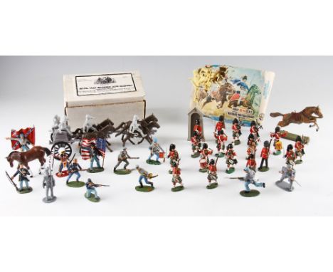 Selection of Assorted Plastic Toy Soldiers, Cowboys and Indians including Herald, Britains, Airfix, Marx reissue Civil War Ca