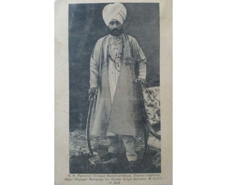 Maharajah of Jind State Postcard - A rare portrait postcard of HH Maharajah Sir Ranbir Singh Bahadur of the Sikh princely Jin