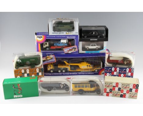 Selection of Diecast Toys including Siku Ford Cargo with helicopter, cars, vans and trucks by Siku, Rio and Minichamps, all b