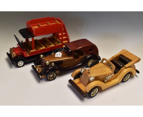 3x Large Scale Vehicles including Syvanian Families bus and two wooden classic cars. (3)