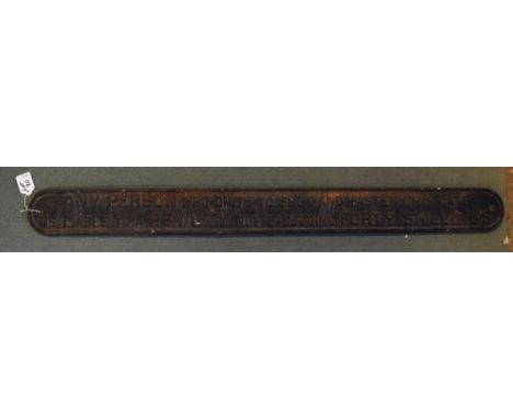Cast Iron Railway Gate Sign reading 'Any person omits to shut and fasten this gate is liable to a penalty not exceeding forty