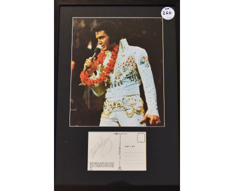 Autograph - Elvis Presley Signed Postcard in pencil with colour print above, framed measures 36x52cm approx.