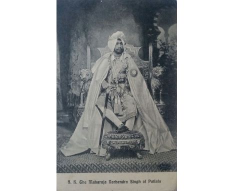 Maharaja Narendra Singh of Patiala Postcard - A fine rare early Indian portrait postcard of HH Maharajah Singh of the Sikh St
