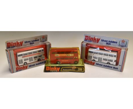 3x Dinky Toys Boxed Diecast Buses 289 Routemaster and two 297 Silver Jubilee Buses. (3)