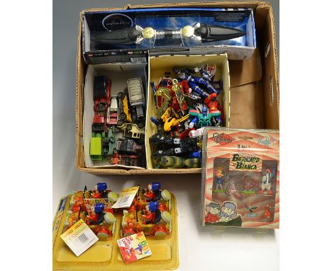 Assorted Toys Selection includes Armourson Sort dagger, Noddy Car with Candy (4), Bernard et Bianca, a selection of loose tra