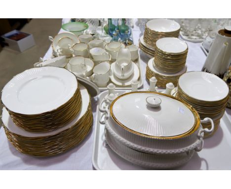 A Sandringham bone china part dinner and tea service with gilt rim and ribbed decoration (approx 125 pieces)