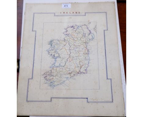 A 19th century manuscript map of Ireland in pen with colour outlines, signed Nathaniel Lees Fysh, June 12th 1874, 18" x 15" o