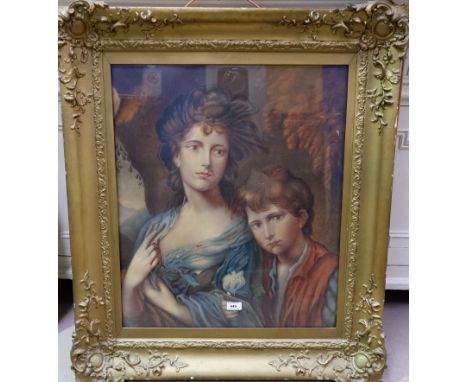 Follower of Sir Joshua Reynolds:  half-length portrait of a young woman and boy, watercolour, unsigned, 26" x 22", in heavy g