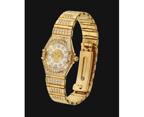 A Fine Lady's 18 Carat Gold Diamond Set Wristwatch, signed Omega, model: Constellation, ref: 1960.21.01, circa 2000, (calibre