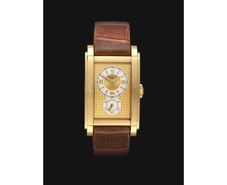 An 18 Carat Yellow Gold Rectangular Curved Wristwatch, signed Rolex, model: Cellini Prince, ref: 5440/8, 2005, mechanical lev