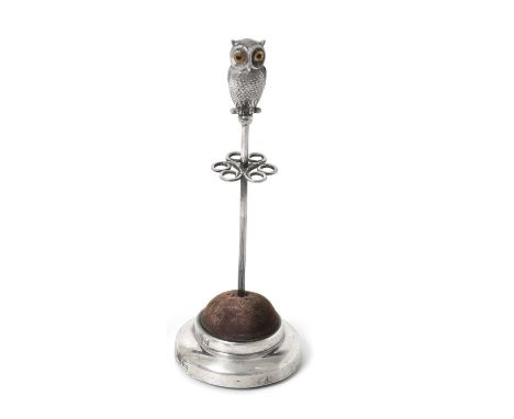 An Edward VII Silver-Mounted Hat-Pin Stand, by Joseph and Richard Griffin, Chester, 1906, on domed base, filled, the stem wit