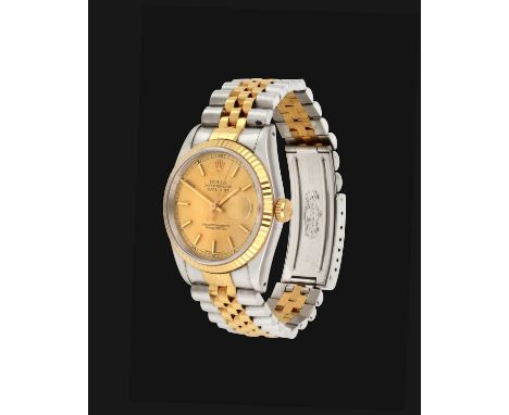 A Steel and Gold Automatic Calendar Centre Seconds Wristwatch, signed Rolex, Oyster Perpetual, Superlative Chronometer Offici
