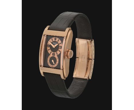 An 18 Carat Rose Gold Rectangular Curved Wristwatch, signed Rolex, model: Cellini Prince, ref: 5442/5, 2005, mechanical lever