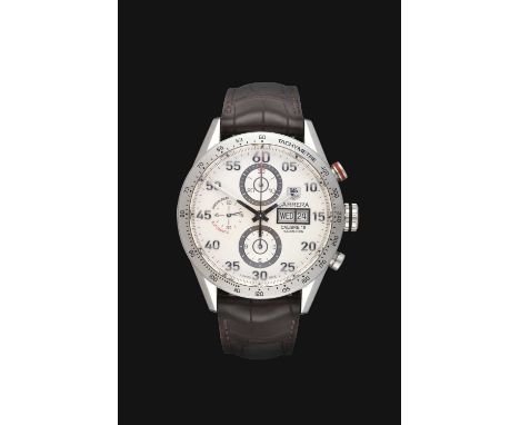 A Stainless Steel Automatic Day/Date Chronograph Wristwatch, signed Tag Heuer, 100 meters, model: Carrera Calibre 16, ref: CV