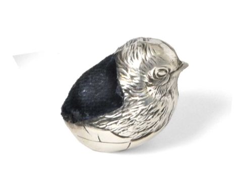 An Edward VII Silver Pin-Cushion, by Sampson Mordan and Co., Chester, Probably 1908, in the form of chick, 3cm wideCondition 