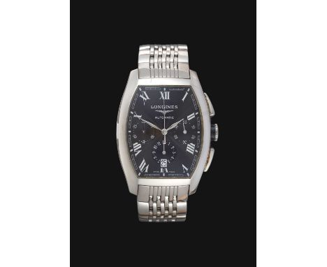 A Stainless Steel Tonneau Shaped Automatic Calendar Chronograph Wristwatch, signed Longines, model: Evidenza, ref: L2 643 4, 