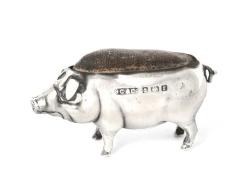 An Edward VII Silver Pin-Cushion, by Britton, Gould and Co., Birmingham, 1905, in the form of a pig, 5cm wideCondition report