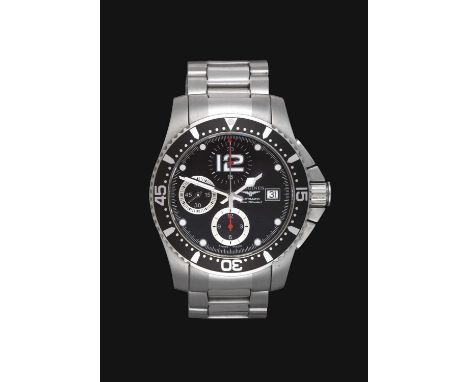 A Stainless Steel Automatic Calendar Chronograph Wristwatch, signed Longines, 300 meter, model: Hydro Conquest, ref: L3.644.4