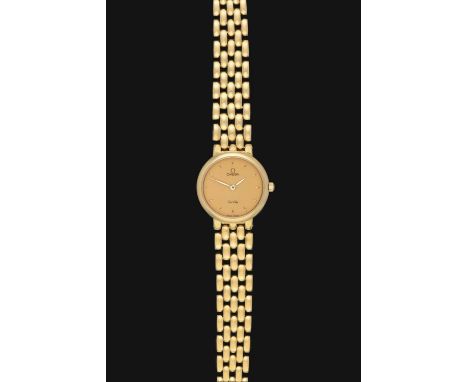 A Lady's 18 Carat Gold Wristwatch, signed Omega, model: De Ville, ref: 71601100, circa 1992, quartz battery driven movement, 
