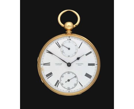 An 18 Carat Gold Open Faced Power Reserve Indication Pocket Watch, signed Charles Gartner, London, 1869, lever movement signe