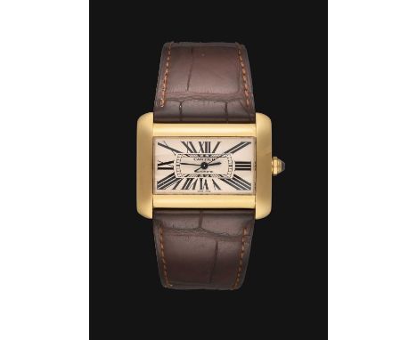 An 18 Carat Gold Automatic Centre Seconds Wristwatch, signed Cartier, model: Tank Divan XL, ref: 2603, circa 2005, mechanical