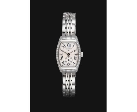A Lady's Stainless Steel Tonneau Shaped Diamond Set Wristwatch, signed Longines, model: Evidenza, ref: L2.175.0, circa 2008, 