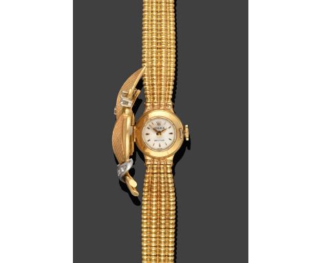 An Unusual Lady's 18 Carat Gold Diamond Set Wristwatch with Concealed Front Cover, signed Rolex, Precision, circa 1965, (cali