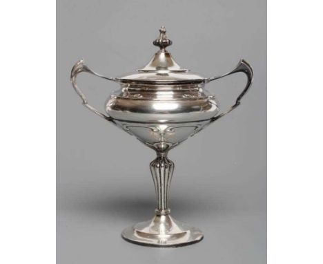 AN EDWARDIAN ART NOUVEAU SILVER TROPHY CUP AND COVER, by Sibray, Hall &amp; Co. Ltd. (Charles Clement Pilling), London 1909, 