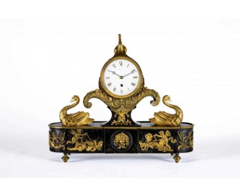 A FRENCH GILT AND PATINATED BRONZE MANTEL CLOCK BY BREGUET, early 19th century, with single train movement, the white enamel 