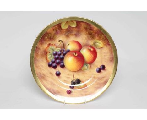 A ROYAL WORCESTER CHINA CABINET PLATE of plain circular form, painted in colours by S. Smith with a still life of three apple