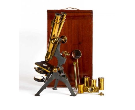 A W. WATSON &amp; SONS BINOCULAR MICROSCOPE, the base etched with maker's name and " ..313 High Holborn, London" address, reg