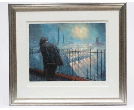 Alexander Millar (Born 1960)Working Man Heading Home, signed, numbered 34/195, reproduction print, 19 1/2" x 24 1/2", framed 