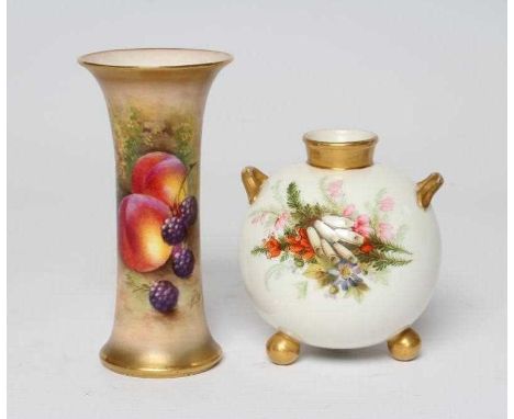 A ROYAL WORCESTER CHINA SMALL VASE, 1936/7, of waisted cylindrical form, painted in colours by Townsend with a still life of 