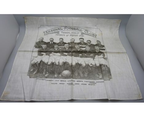 Football, a silk handkerchief, Arsenal FC 1930-31 team 
