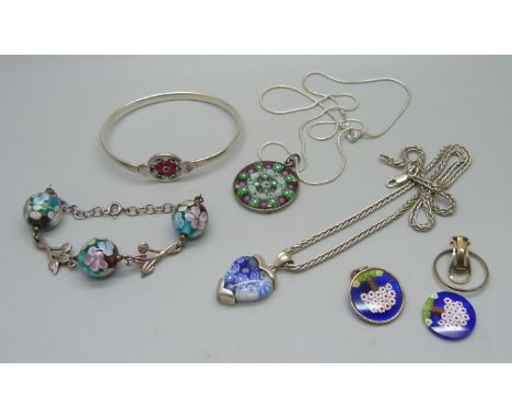 A collection of silver and Millefiori jewellery 