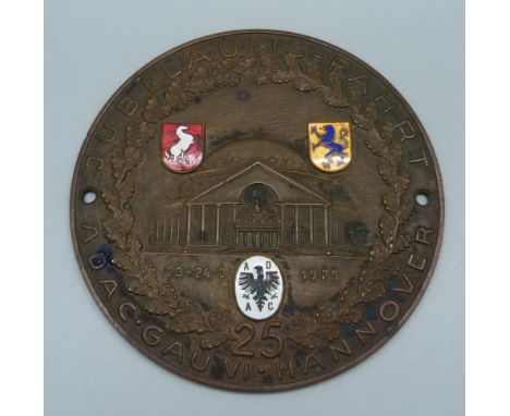 A bronze and enamel motoring plaque, Jubilaums-Fahrt 1929 